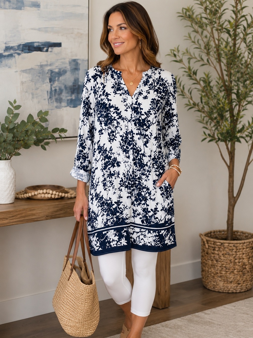 NOOM New Urban Mood Black White Floral Tunic  Scandinavian Minimalist EU 42